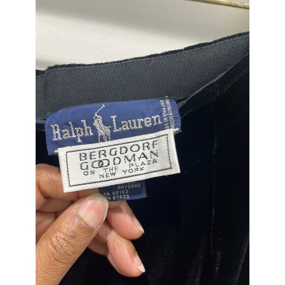 Ralph Lauren Vintage Black Velvet Knee Length Pencil Skirt Sz 10 - Picture 5 of 7
